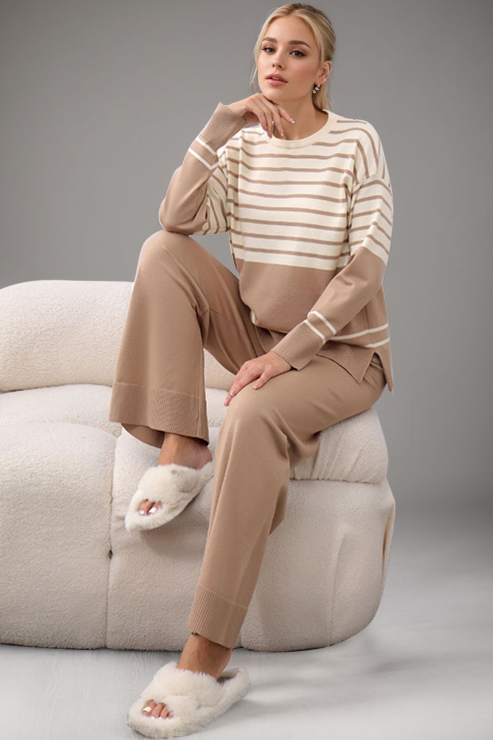 Basic Bae Striped Round Neck Long Sleeve Top and Pants Sweater Set | Trending Chic NZ