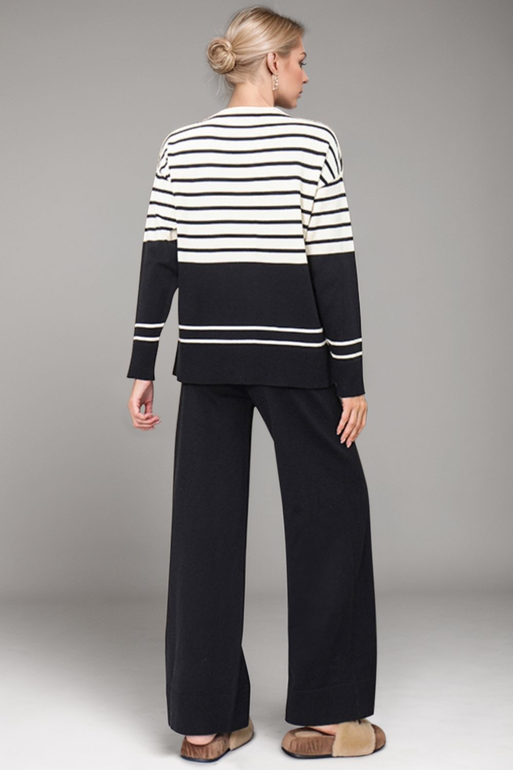 Basic Bae Striped Round Neck Long Sleeve Top and Pants Sweater Set | Trending Chic NZ