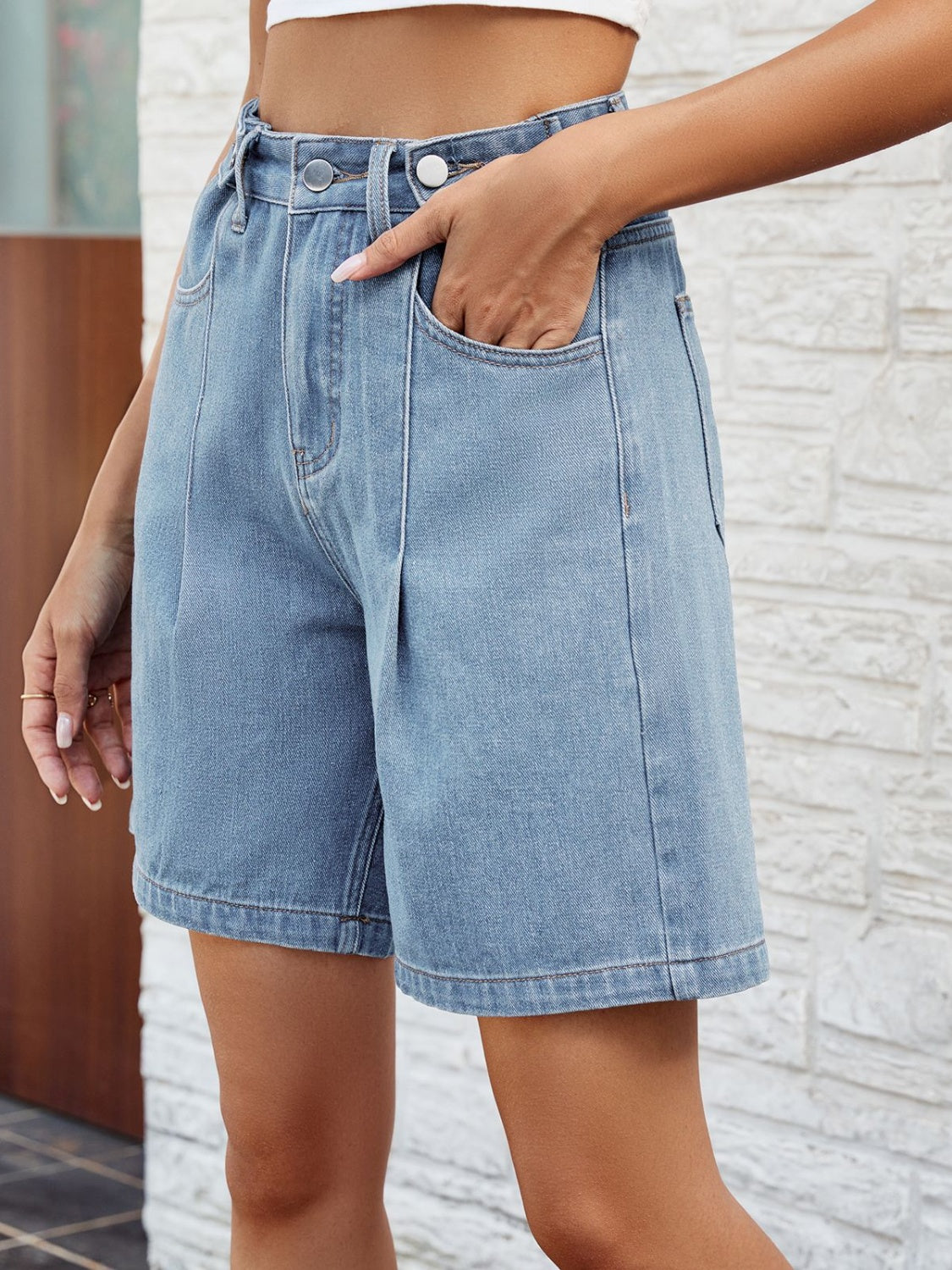 High Waist Denim Shorts with Pockets