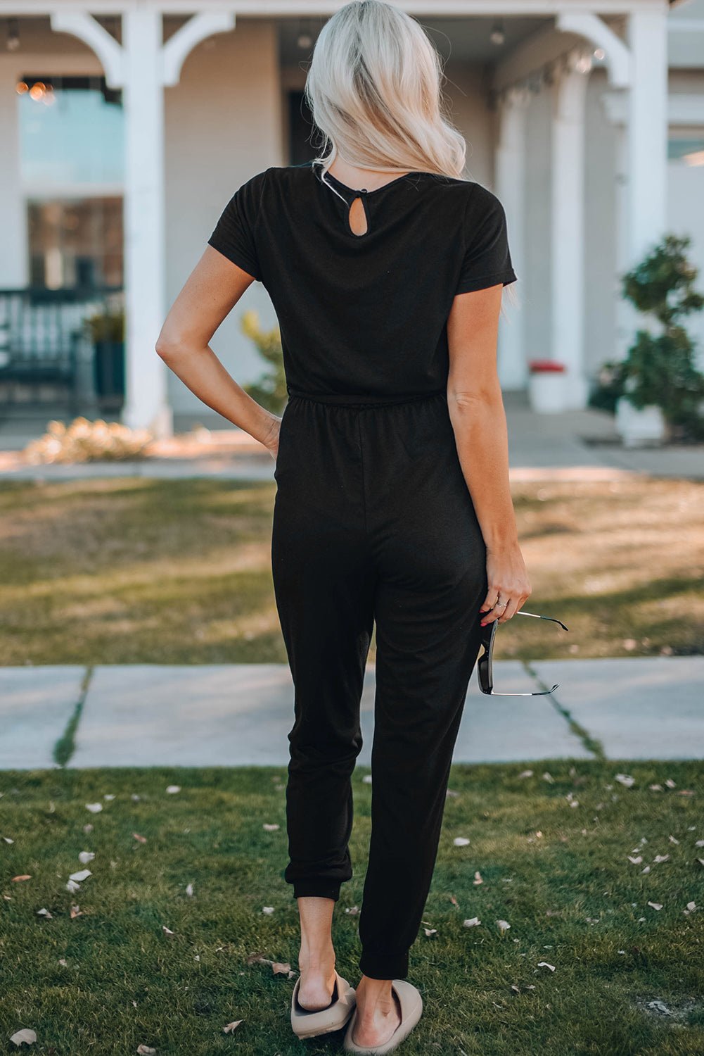 Belted V - Neck Jogger Jumpsuit | Trending Chic NZ