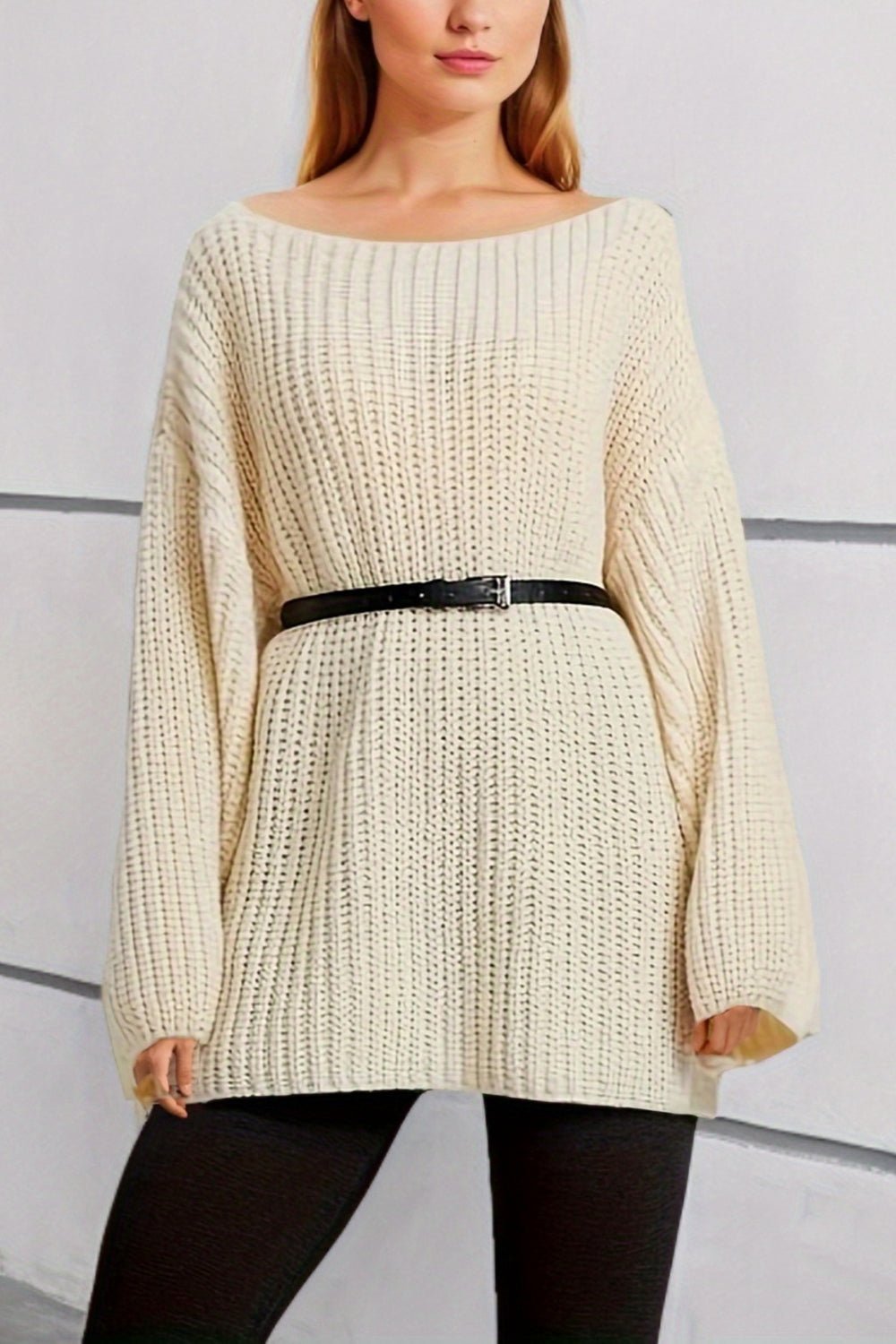 Boat Neck Dropped Shoulder Mini Sweater Dress | Trending Chic NZ