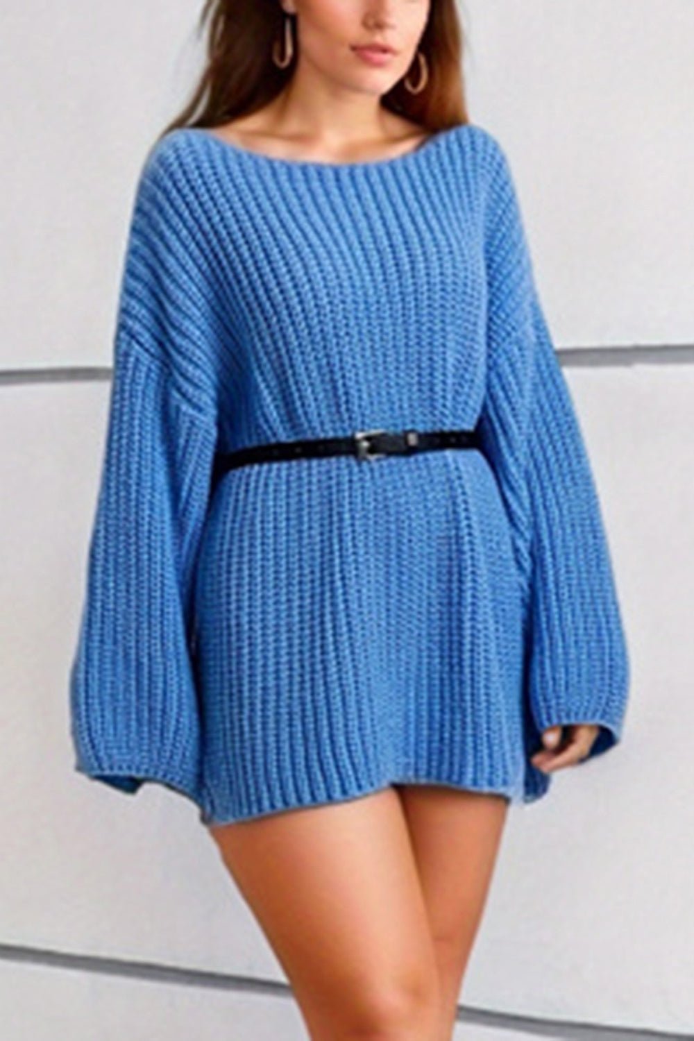 Boat Neck Dropped Shoulder Mini Sweater Dress | Trending Chic NZ