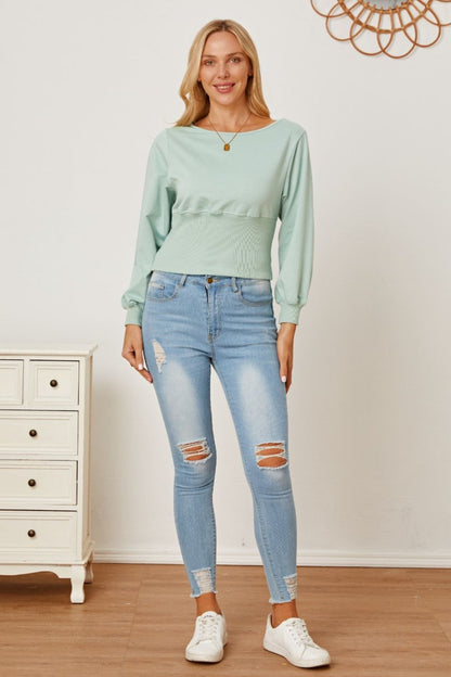 Boat Neck Lantern Sleeve Blouse | Trending Chic NZ