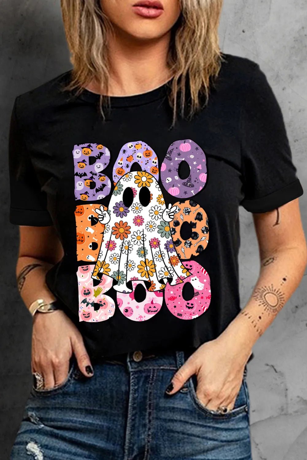 BOO Ghost Graphic Round Neck Short Sleeve T-Shirt | Trending Chic NZ