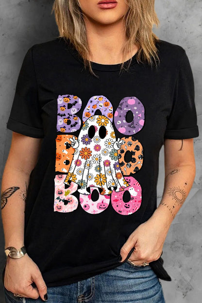 BOO Ghost Graphic Round Neck Short Sleeve T-Shirt | Trending Chic NZ