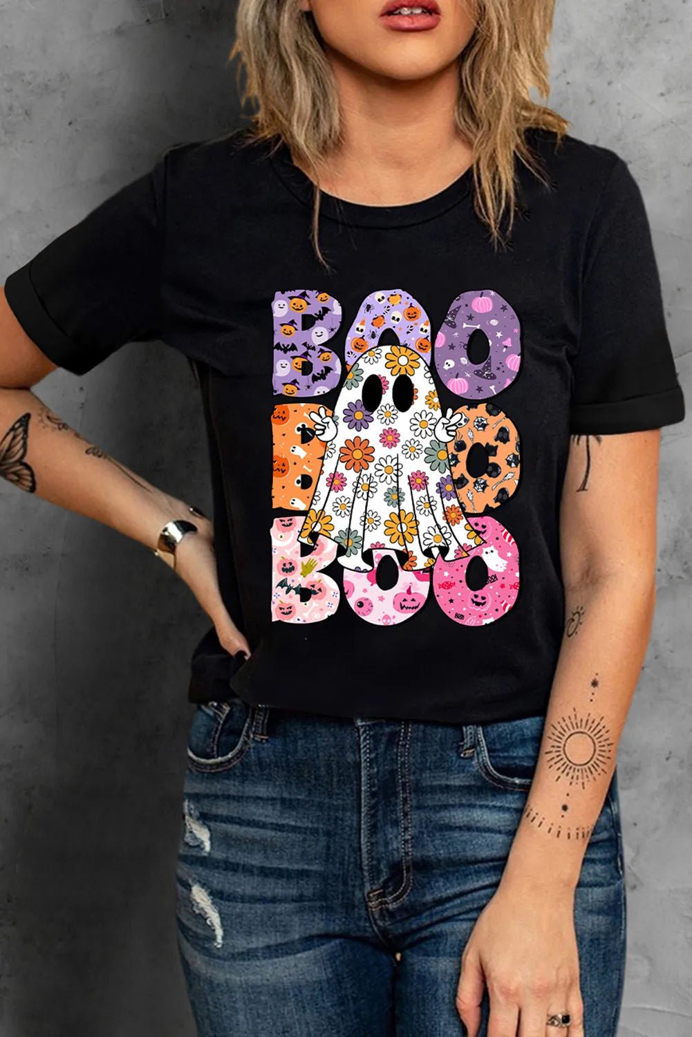 BOO Ghost Graphic Round Neck Short Sleeve T-Shirt | Trending Chic NZ