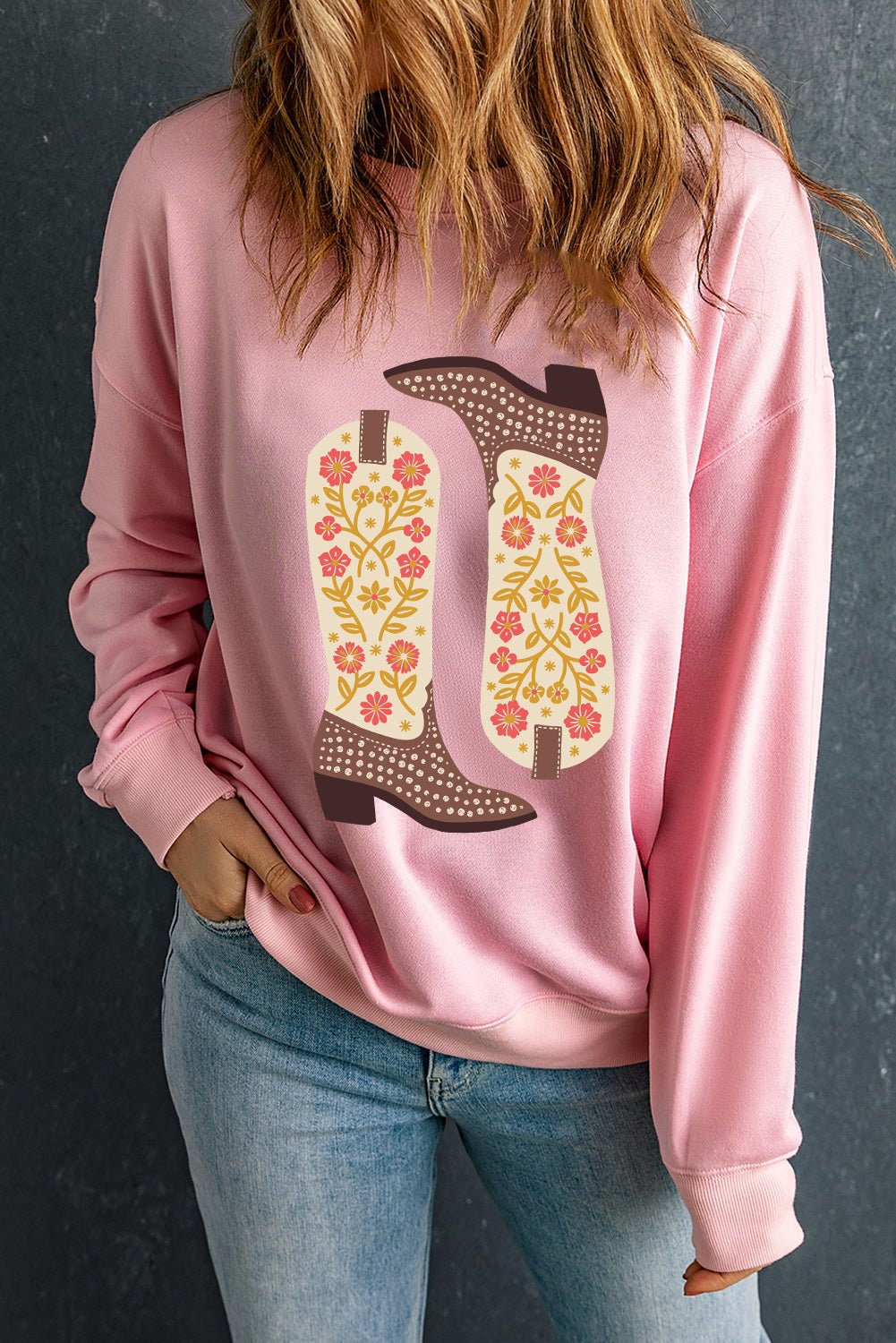 Boot Graphic Long Sleeve Sweatshirt | Trending Chic NZ