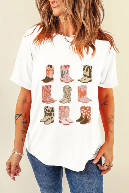 Boot Graphic Round Neck Short Sleeve T-Shirt | Trending Chic NZ