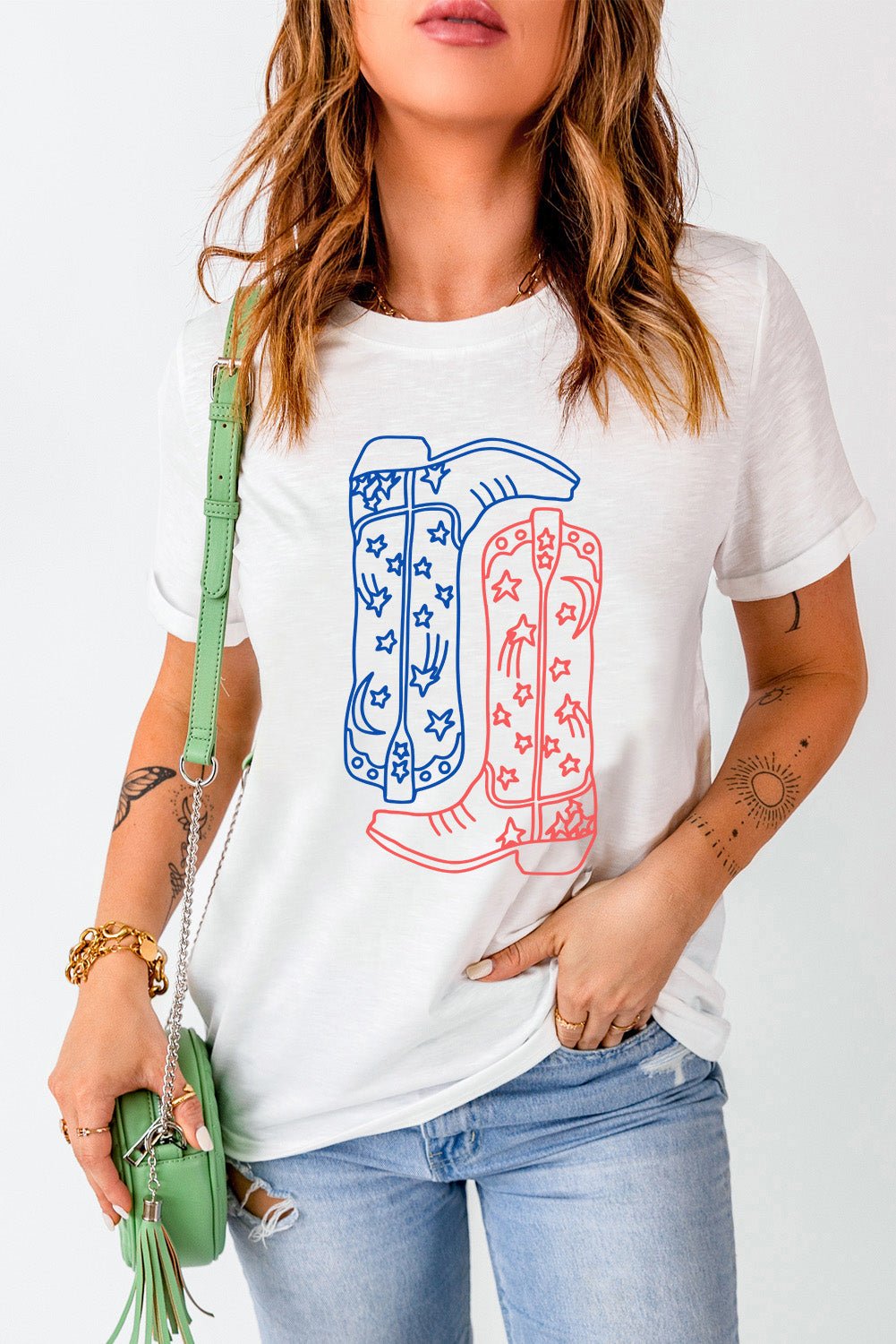 Boot Graphic Round Neck Short Sleeve T-Shirt | Trending Chic NZ