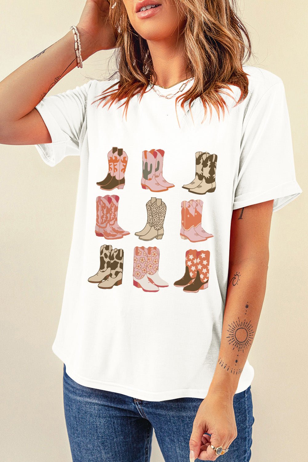 Boot Graphic Round Neck Short Sleeve T-Shirt | Trending Chic NZ