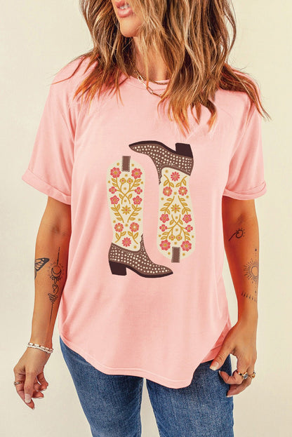 Boot Graphic Round Neck Short Sleeve T-Shirt | Trending Chic NZ