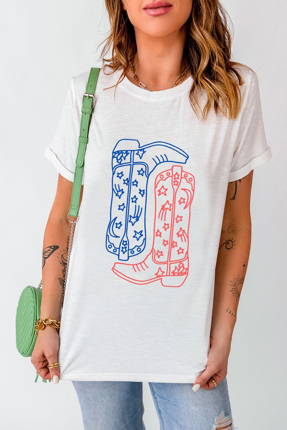 Boot Graphic Round Neck Short Sleeve T-Shirt | Trending Chic NZ