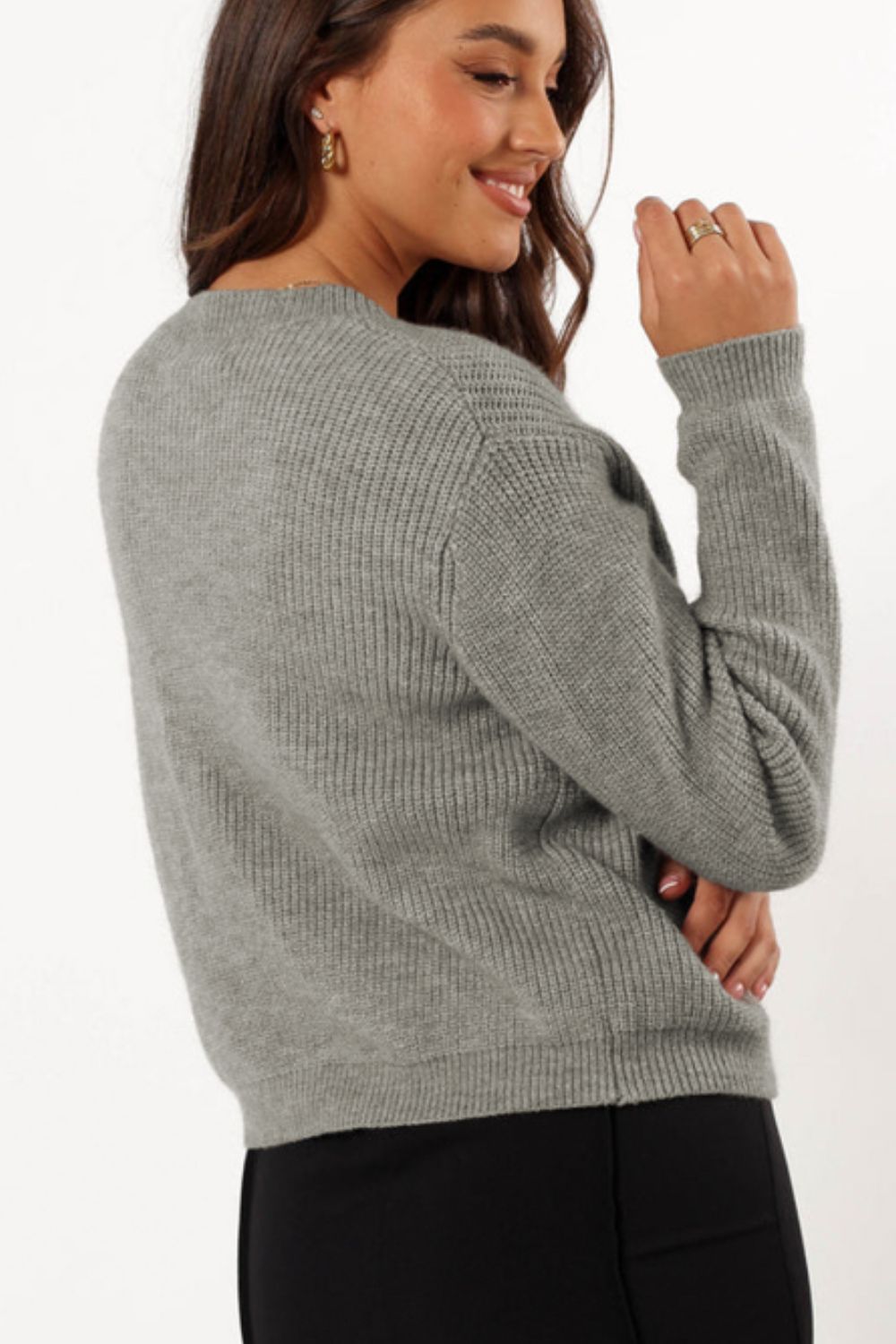 Bow Round Neck Long Sleeve Cardigan | Trending Chic NZ