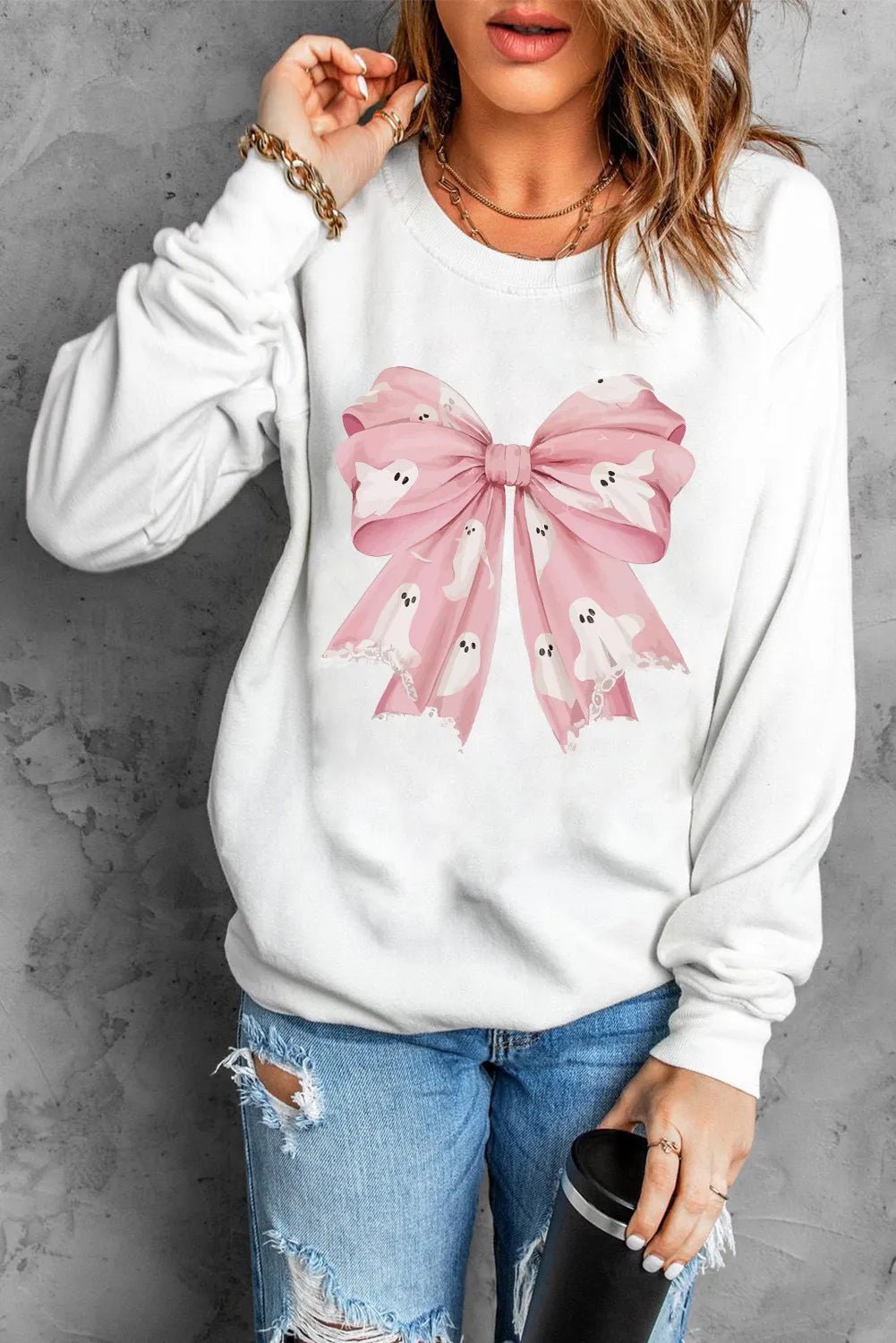 Bow Round Neck Long Sleeve Sweatshirt | Trending Chic NZ