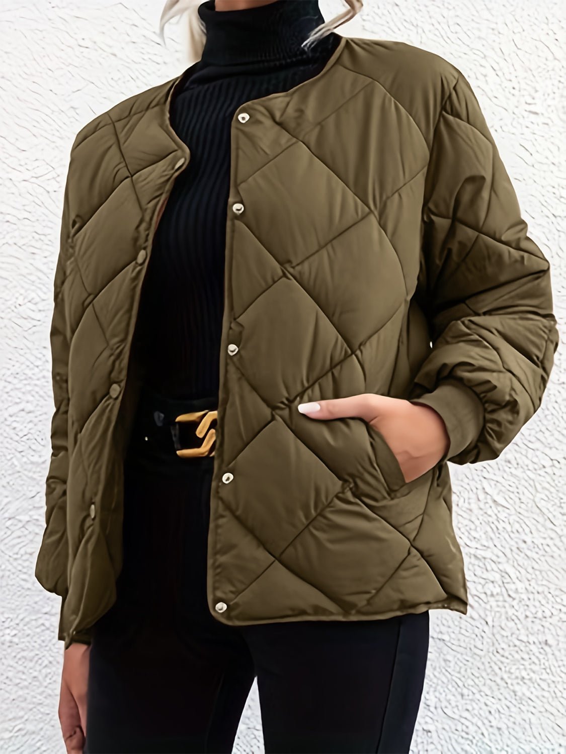 Bubble Texture Snap Down Long Sleeve Winter Coat | Trending Chic NZ