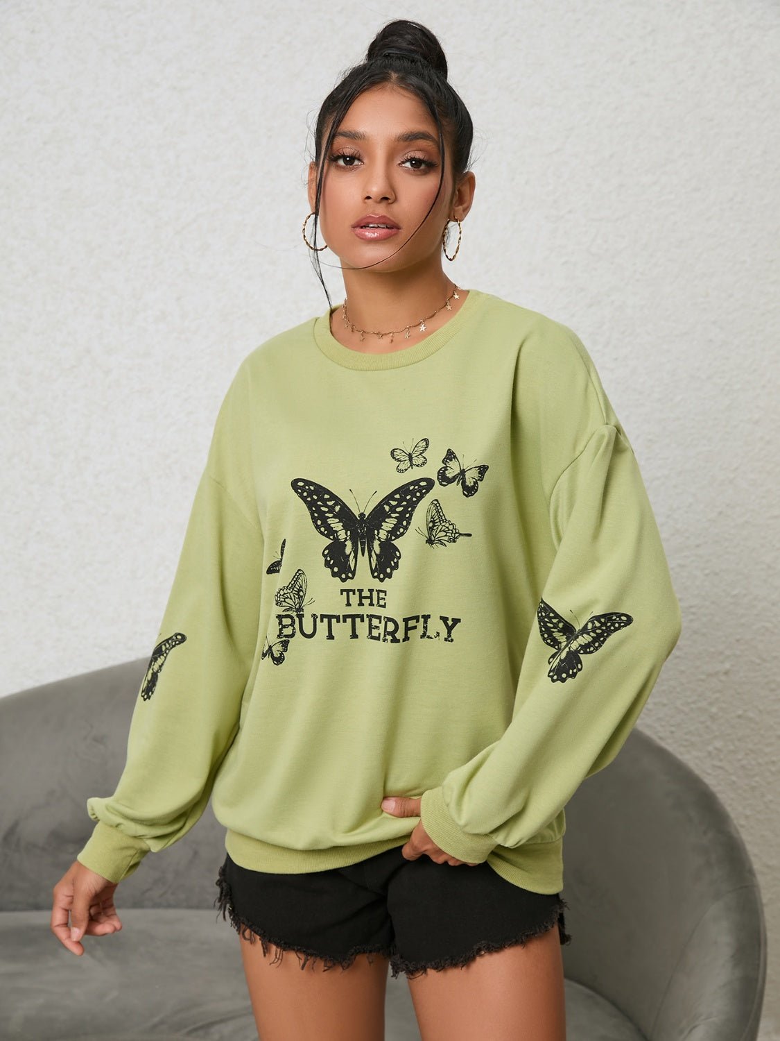 Butterfly Graphic Drop Shoulder Sweatshirt | Trending Chic NZ