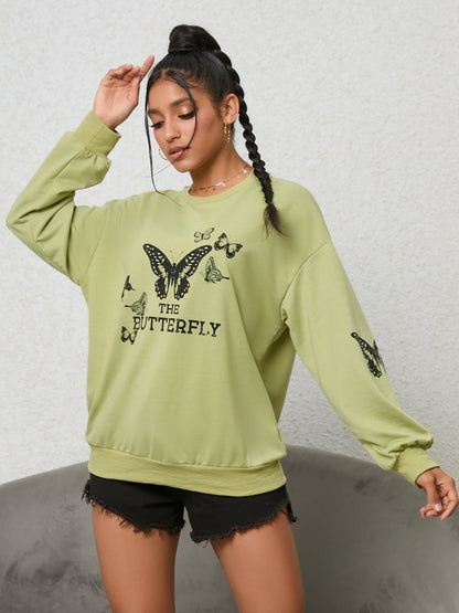 Butterfly Graphic Drop Shoulder Sweatshirt | Trending Chic NZ