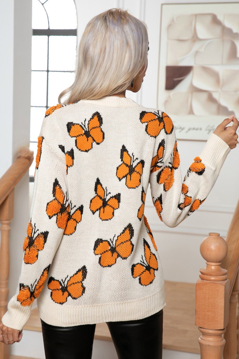 Butterfly Round Neck Long Sleeve Sweater | Trending Chic NZ