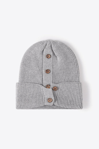 Button Detail Rib - Knit Cuff Beanie | Trending Chic NZ