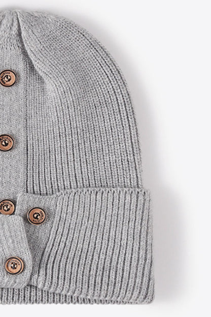 Button Detail Rib - Knit Cuff Beanie | Trending Chic NZ