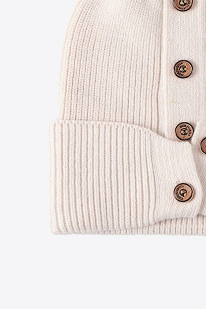 Button Detail Rib - Knit Cuff Beanie | Trending Chic NZ