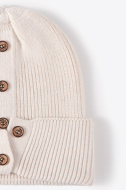 Button Detail Rib - Knit Cuff Beanie | Trending Chic NZ