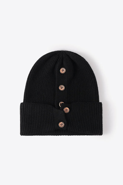 Button Detail Rib - Knit Cuff Beanie | Trending Chic NZ