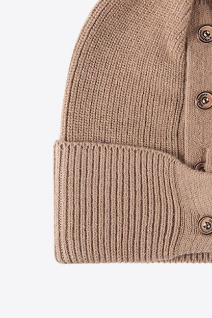 Button Detail Rib - Knit Cuff Beanie | Trending Chic NZ