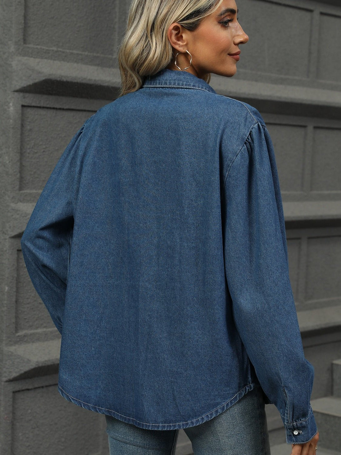 Button Down Collared Neck Long Sleeve Denim Top | Trending Chic NZ