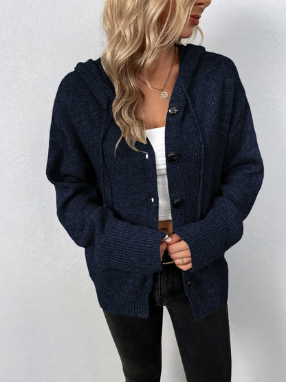 Button - Down Long Sleeve Hooded Sweater | Trending Chic NZ