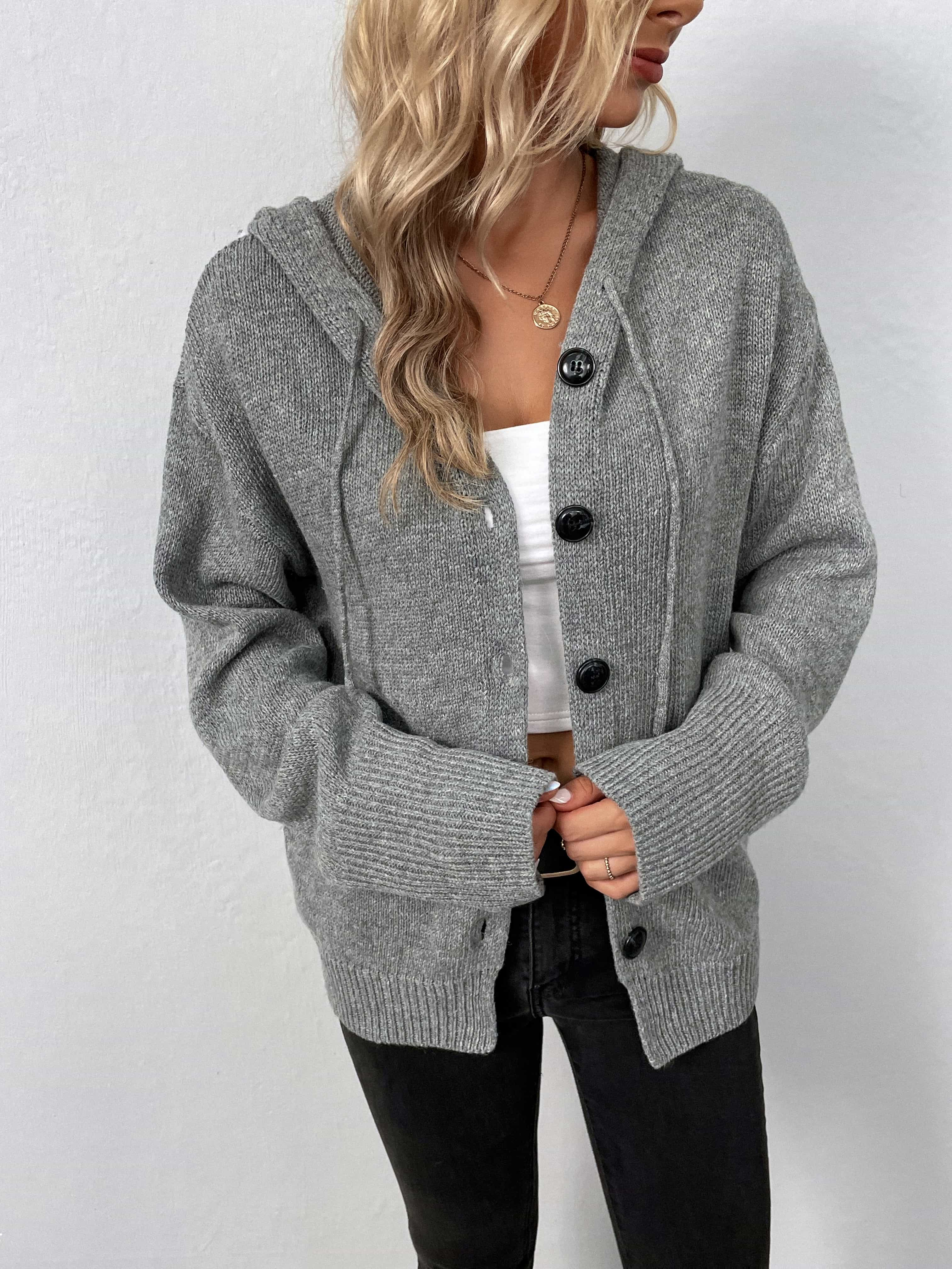 Button - Down Long Sleeve Hooded Sweater | Trending Chic NZ