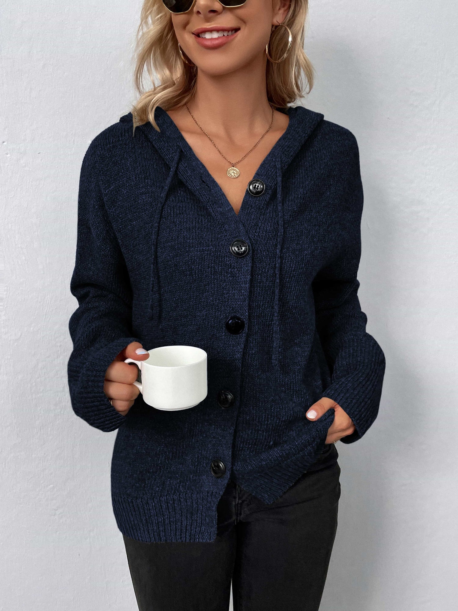 Button - Down Long Sleeve Hooded Sweater | Trending Chic NZ