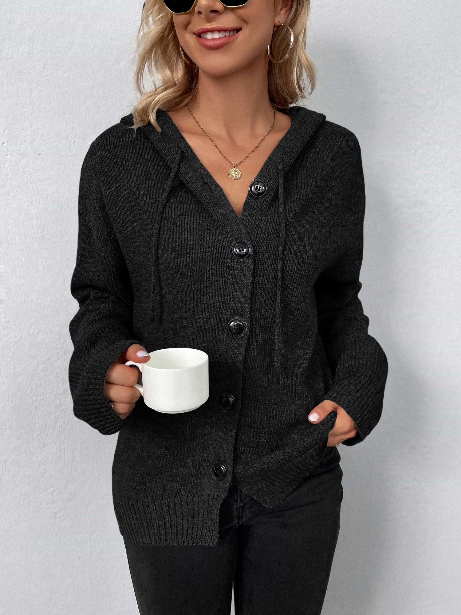 Button - Down Long Sleeve Hooded Sweater | Trending Chic NZ