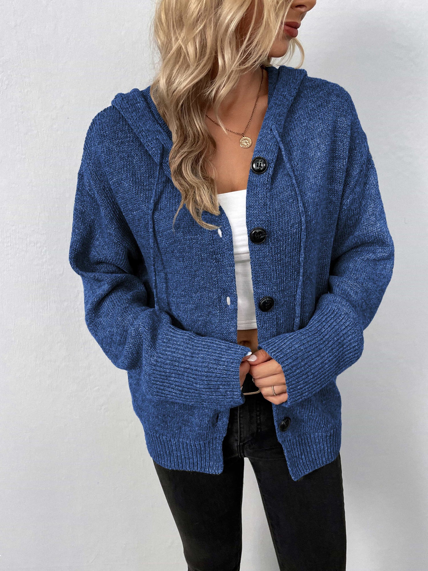 Button - Down Long Sleeve Hooded Sweater | Trending Chic NZ