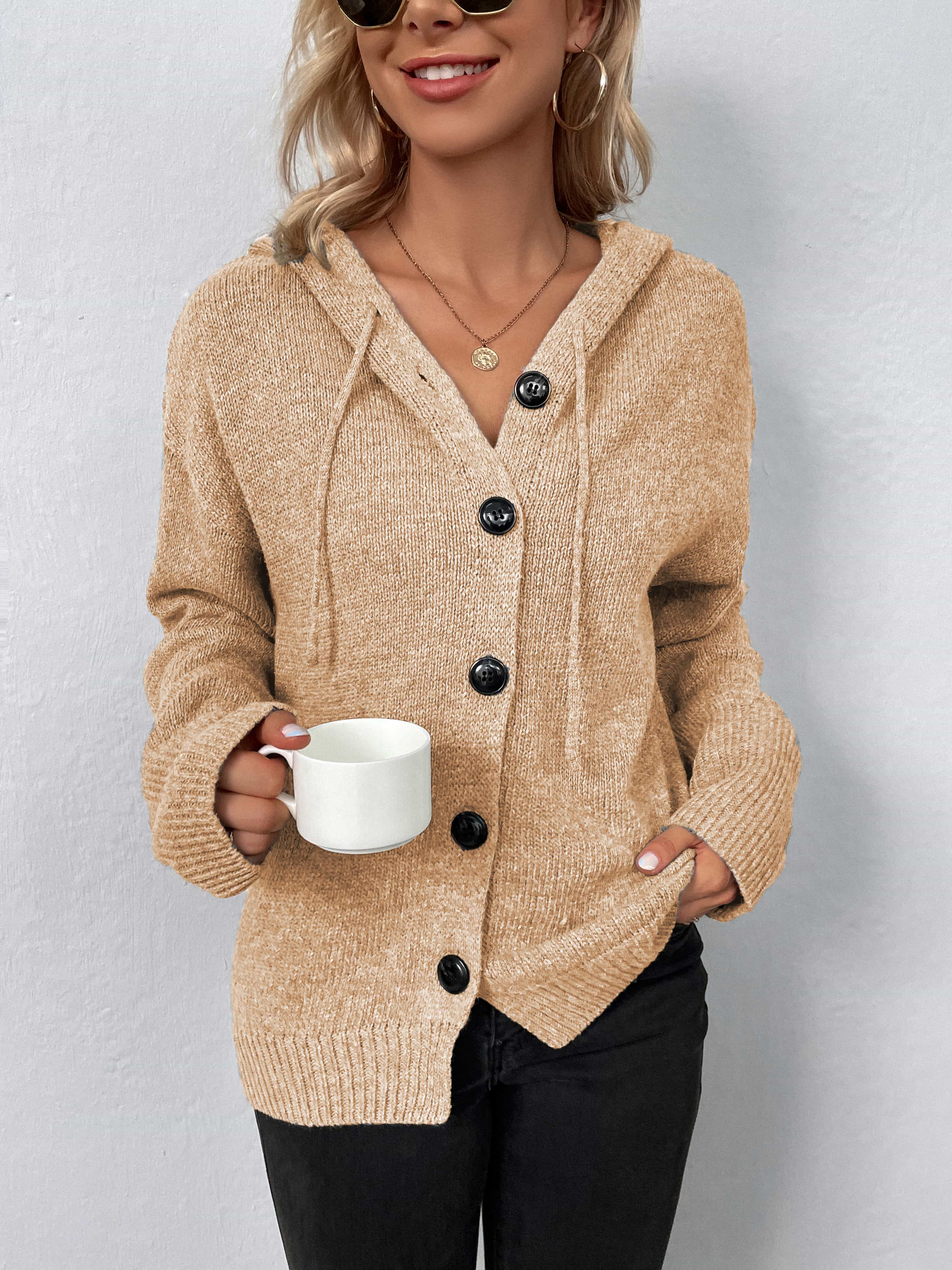 Button - Down Long Sleeve Hooded Sweater | Trending Chic NZ