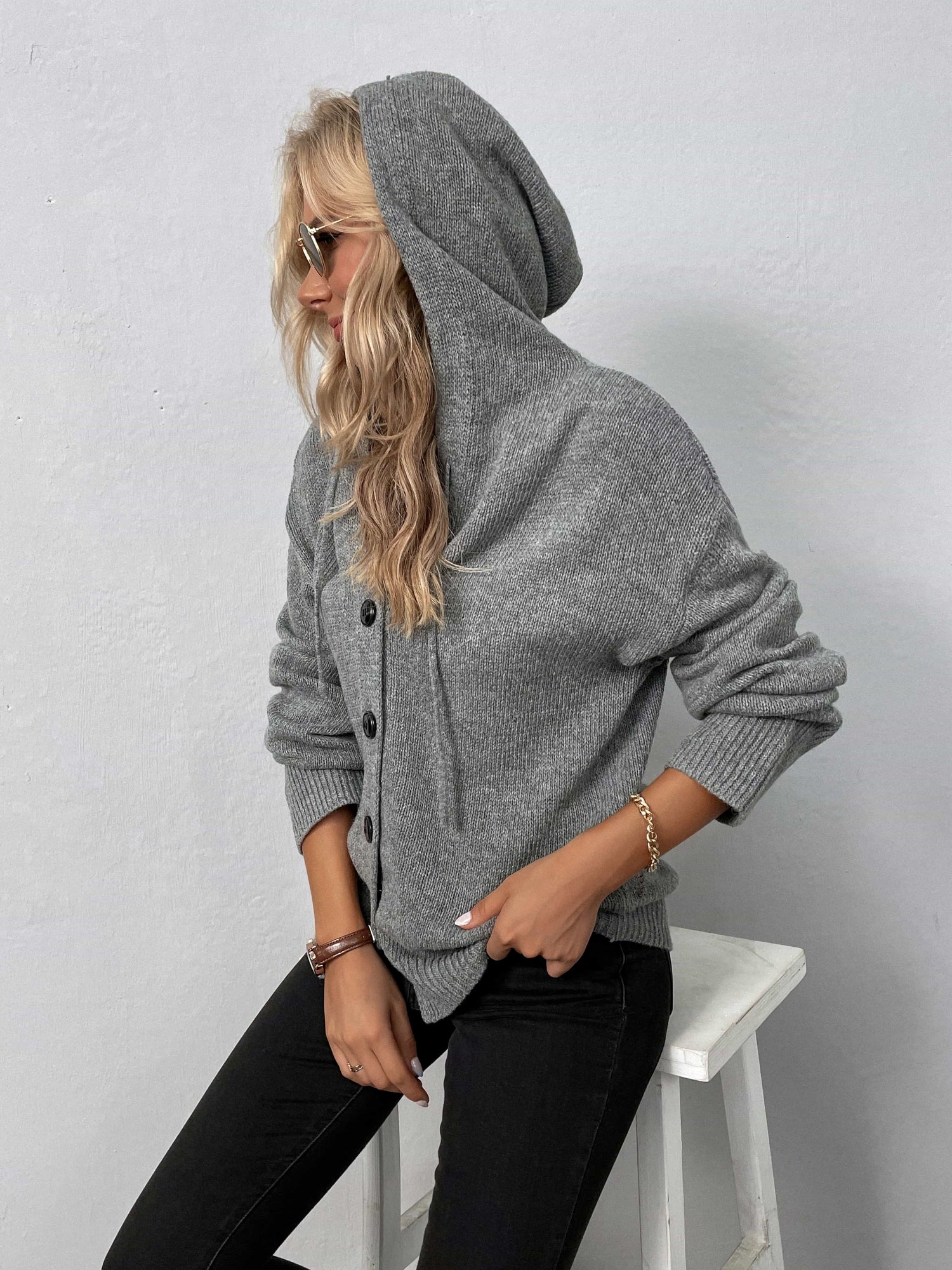 Button - Down Long Sleeve Hooded Sweater | Trending Chic NZ