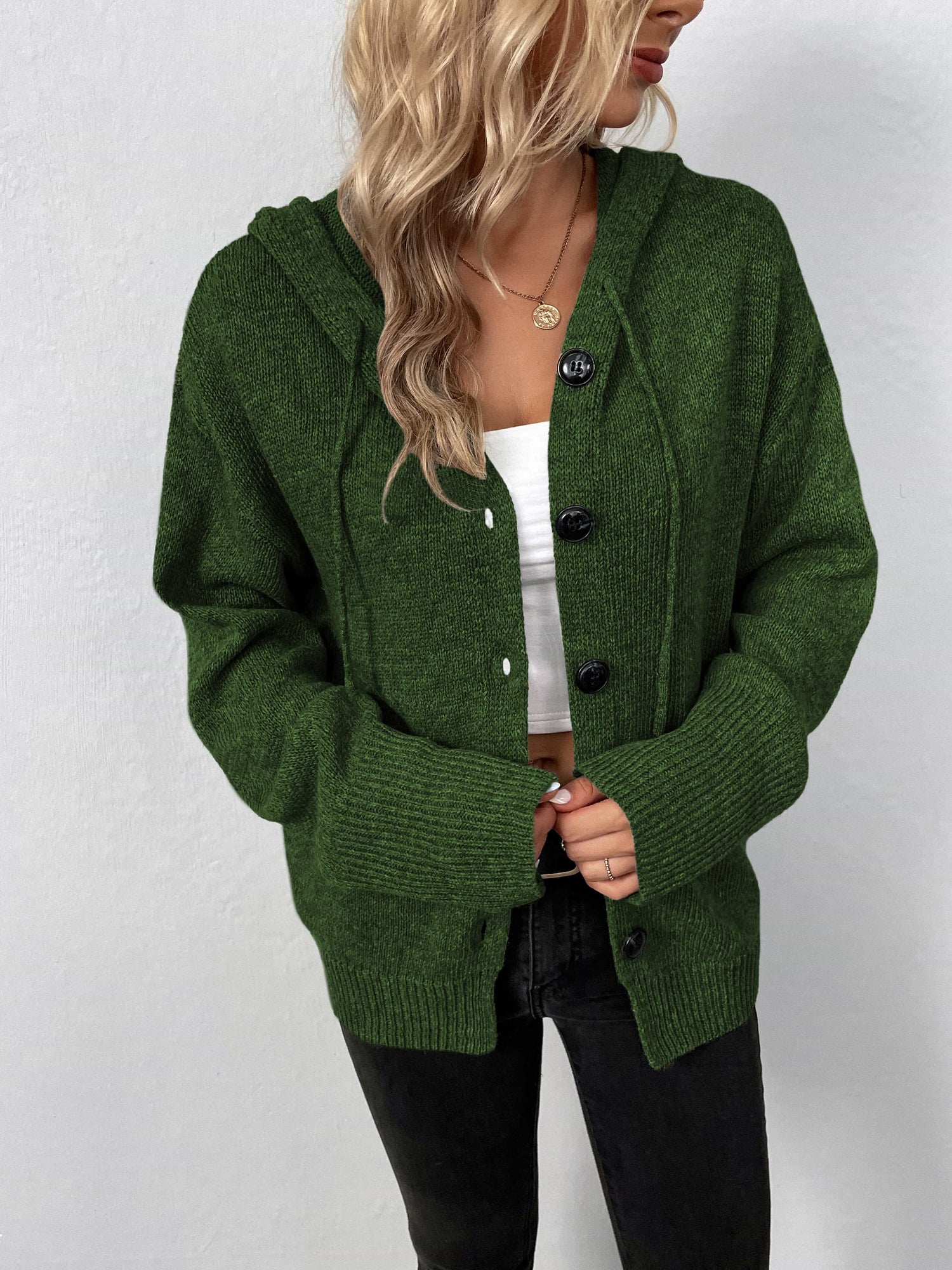 Button - Down Long Sleeve Hooded Sweater | Trending Chic NZ