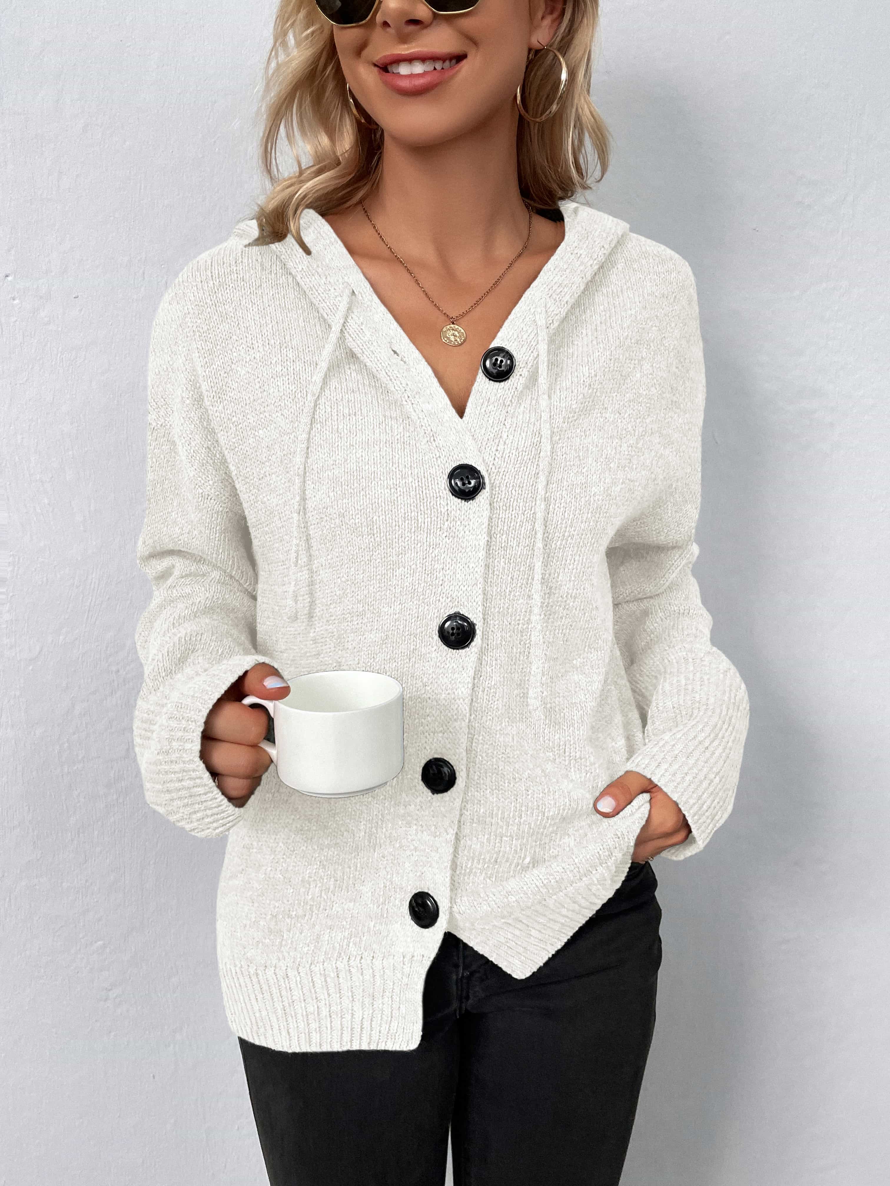 Button - Down Long Sleeve Hooded Sweater | Trending Chic NZ