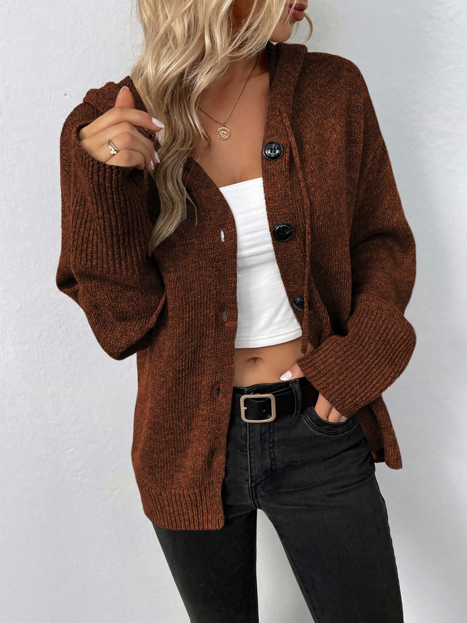 Button - Down Long Sleeve Hooded Sweater | Trending Chic NZ