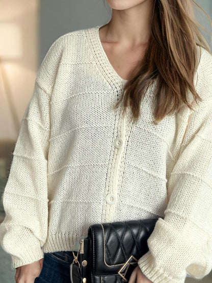 Button Down V - Neck Long Sleeve Cardigan | Trending Chic NZ