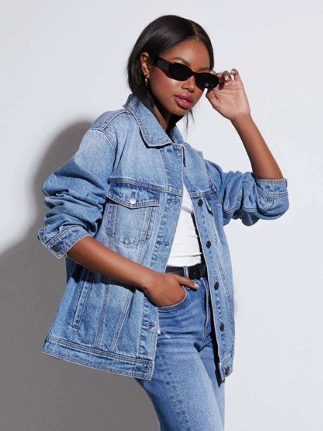 Button Up Collared Neck Denim Jacket | Trending Chic NZ