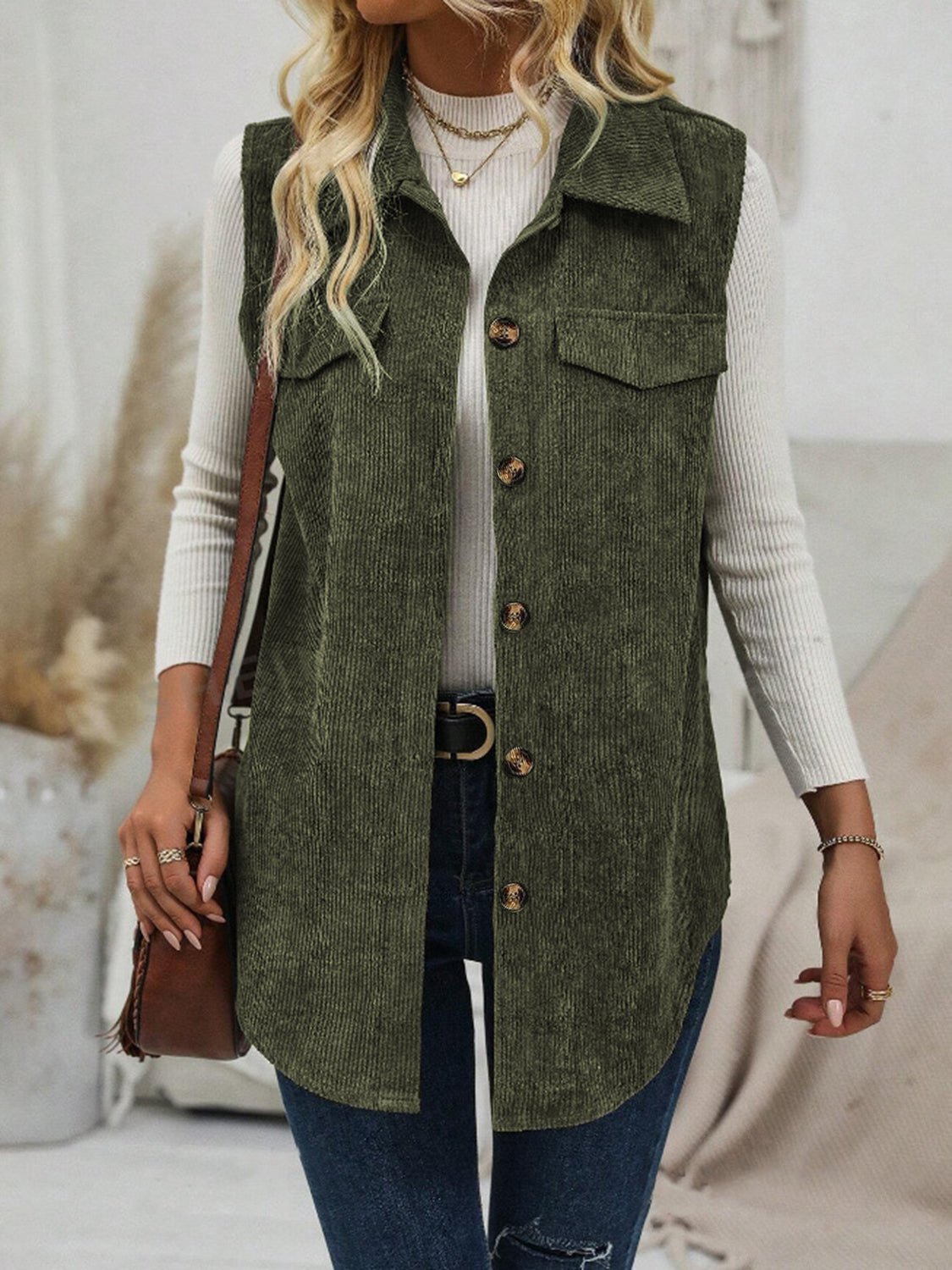 Button Up Collared Neck Vest Coat | Trending Chic NZ