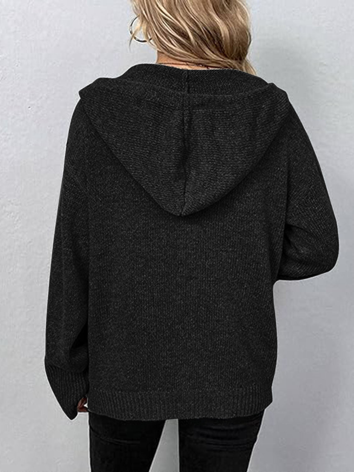 Button Up Drawstring Long Sleeve Hooded Cardigan | Trending Chic NZ