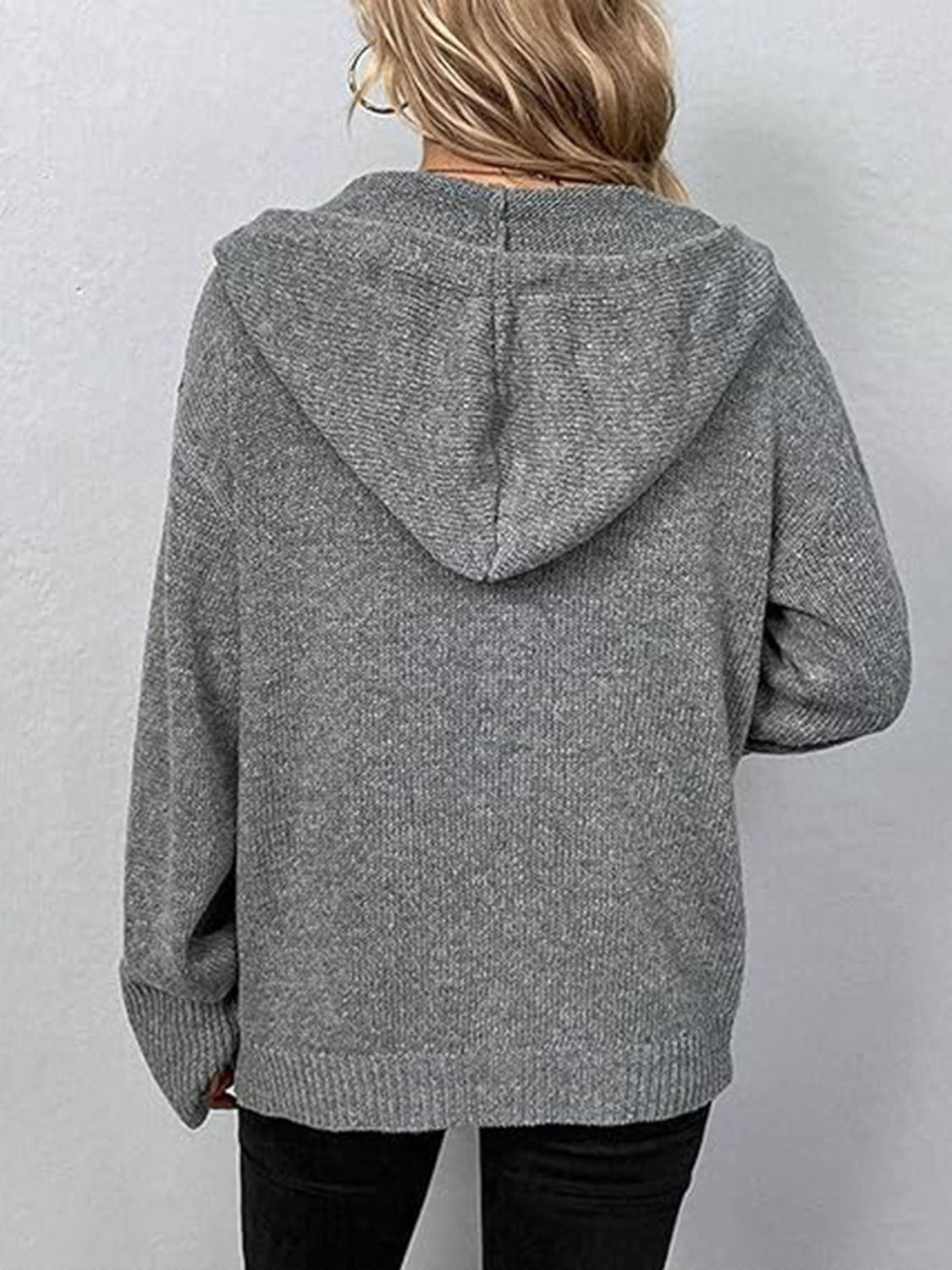 Button Up Drawstring Long Sleeve Hooded Cardigan | Trending Chic NZ