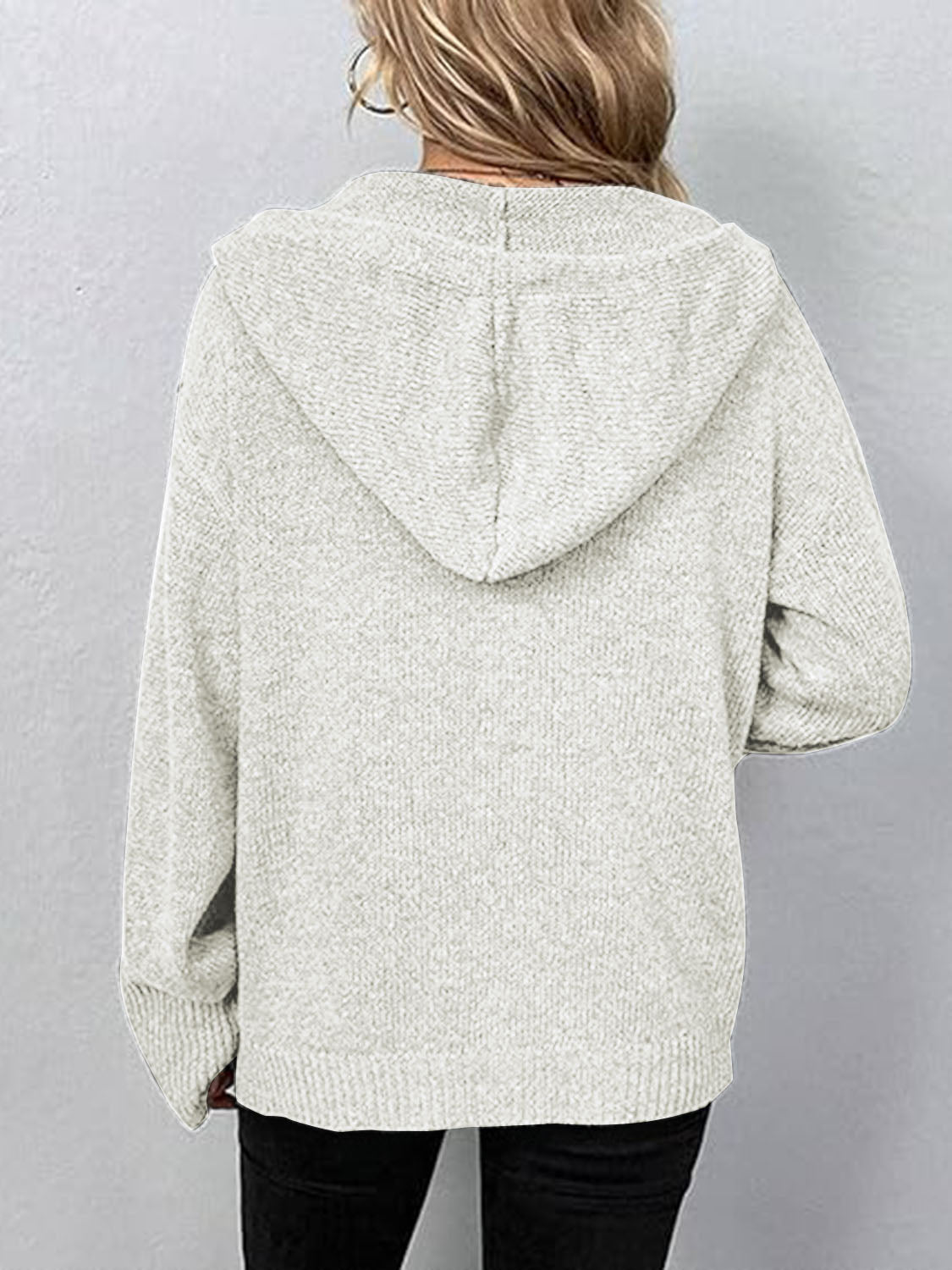 Button Up Drawstring Long Sleeve Hooded Cardigan | Trending Chic NZ