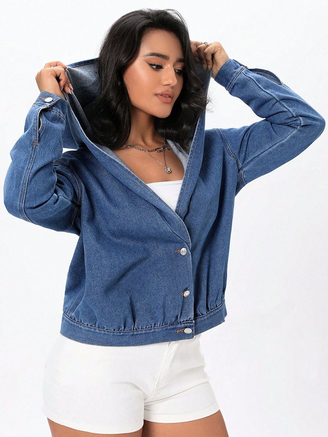 Button Up Hooded Denim Top | Trending Chic NZ