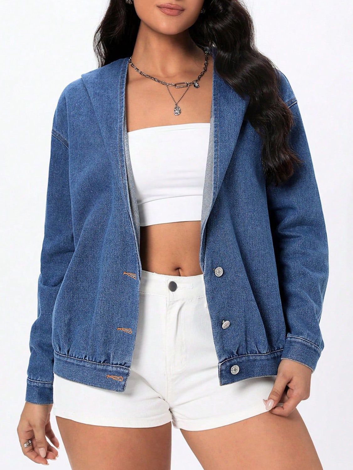 Button Up Hooded Denim Top | Trending Chic NZ