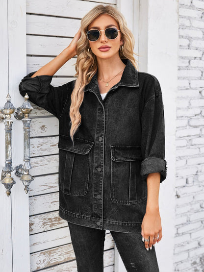 Button Up Long Sleeve Denim Jacket | Trending Chic NZ