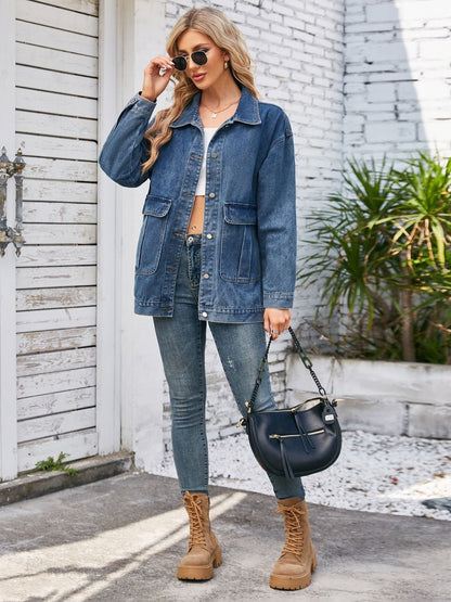 Button Up Long Sleeve Denim Jacket | Trending Chic NZ