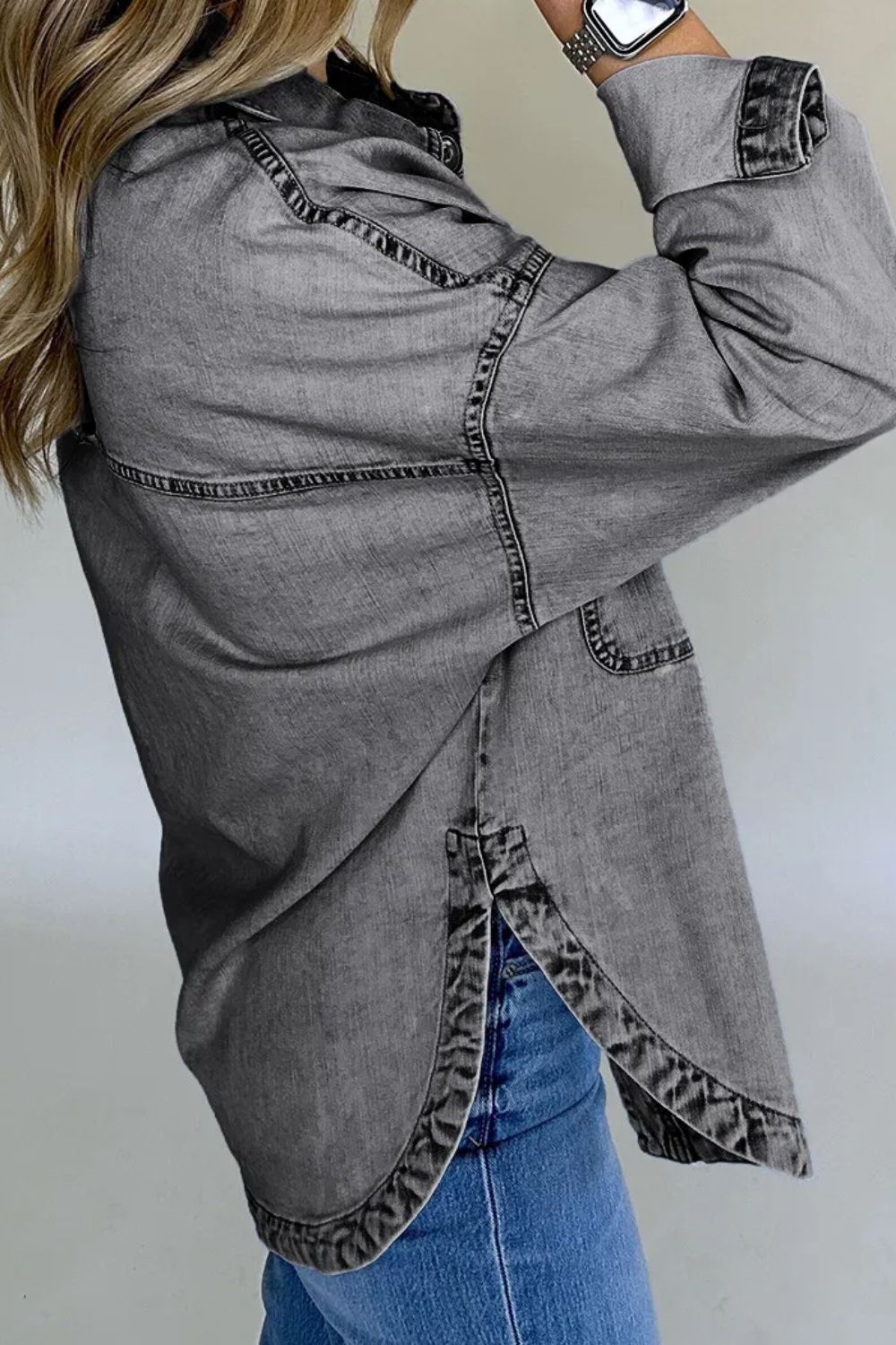 Button Up Long Sleeve Denim Jacket | Trending Chic NZ